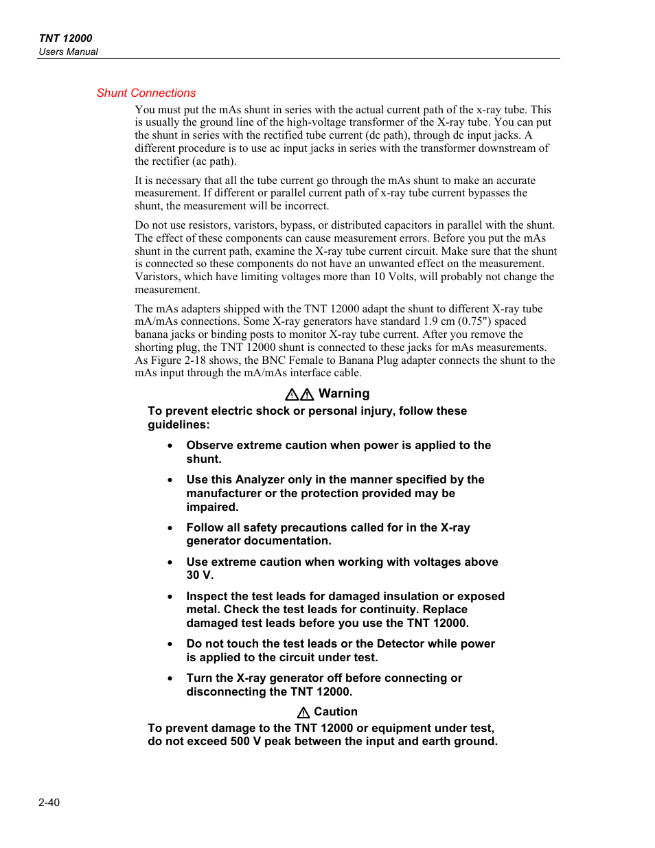 Shunt connections | Fluke Biomedical TNT 12000 User Manual | Page 68 / 138