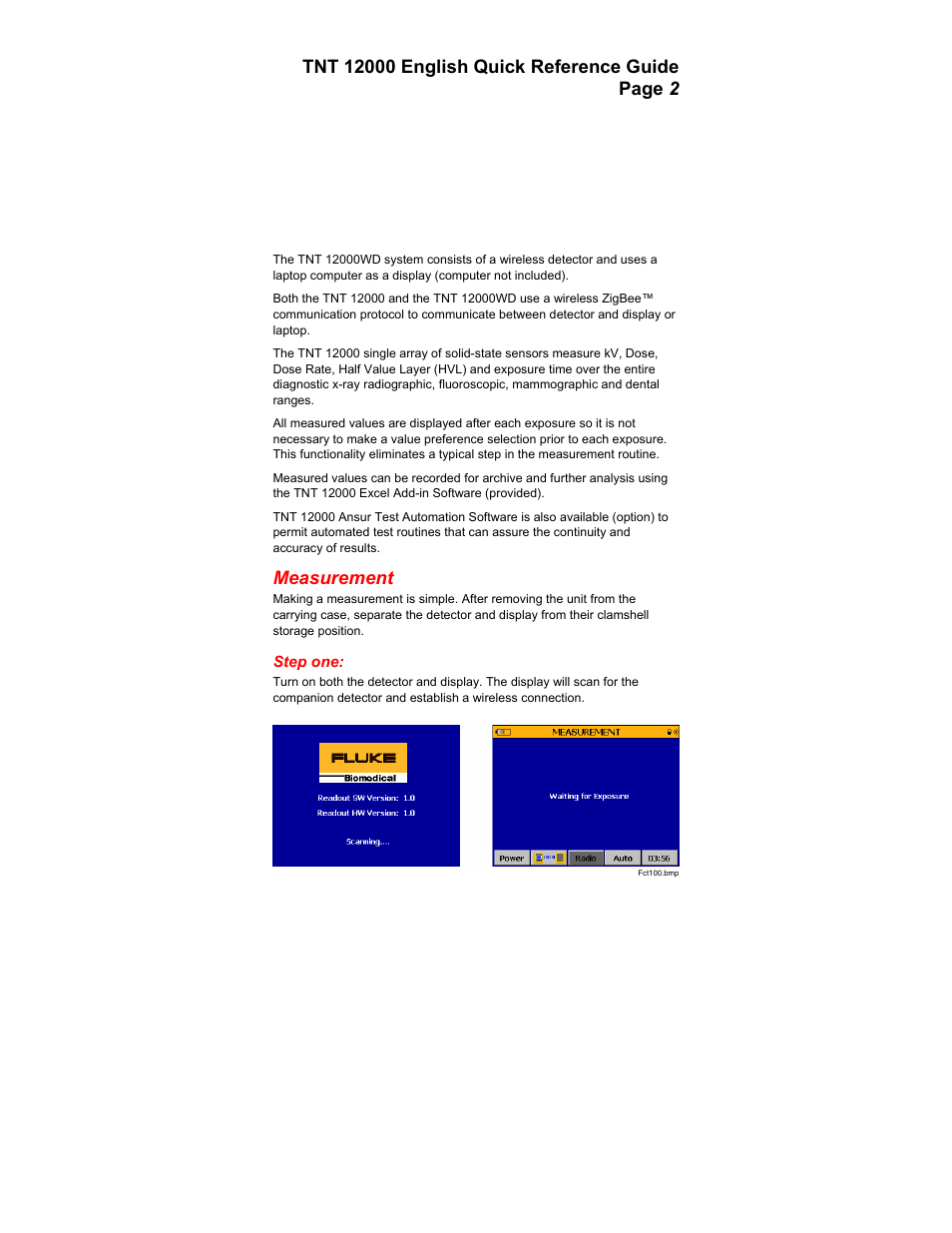 Measurement | Fluke Biomedical TNT 12000 Quick Start User Manual | Page 2 / 4