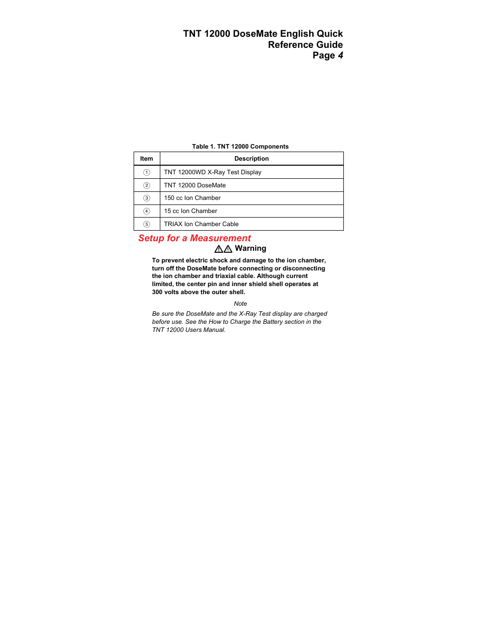 Setup for a measurement | Fluke Biomedical TNT 12000 DoseMate User Manual | Page 2 / 8