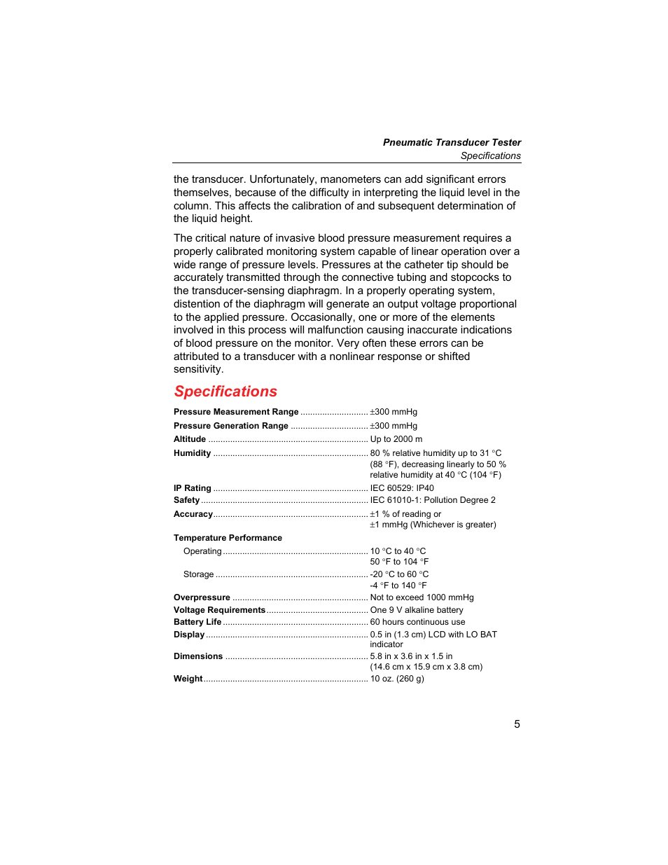 Specifications | Fluke Biomedical DPM1B User Manual | Page 15 / 24