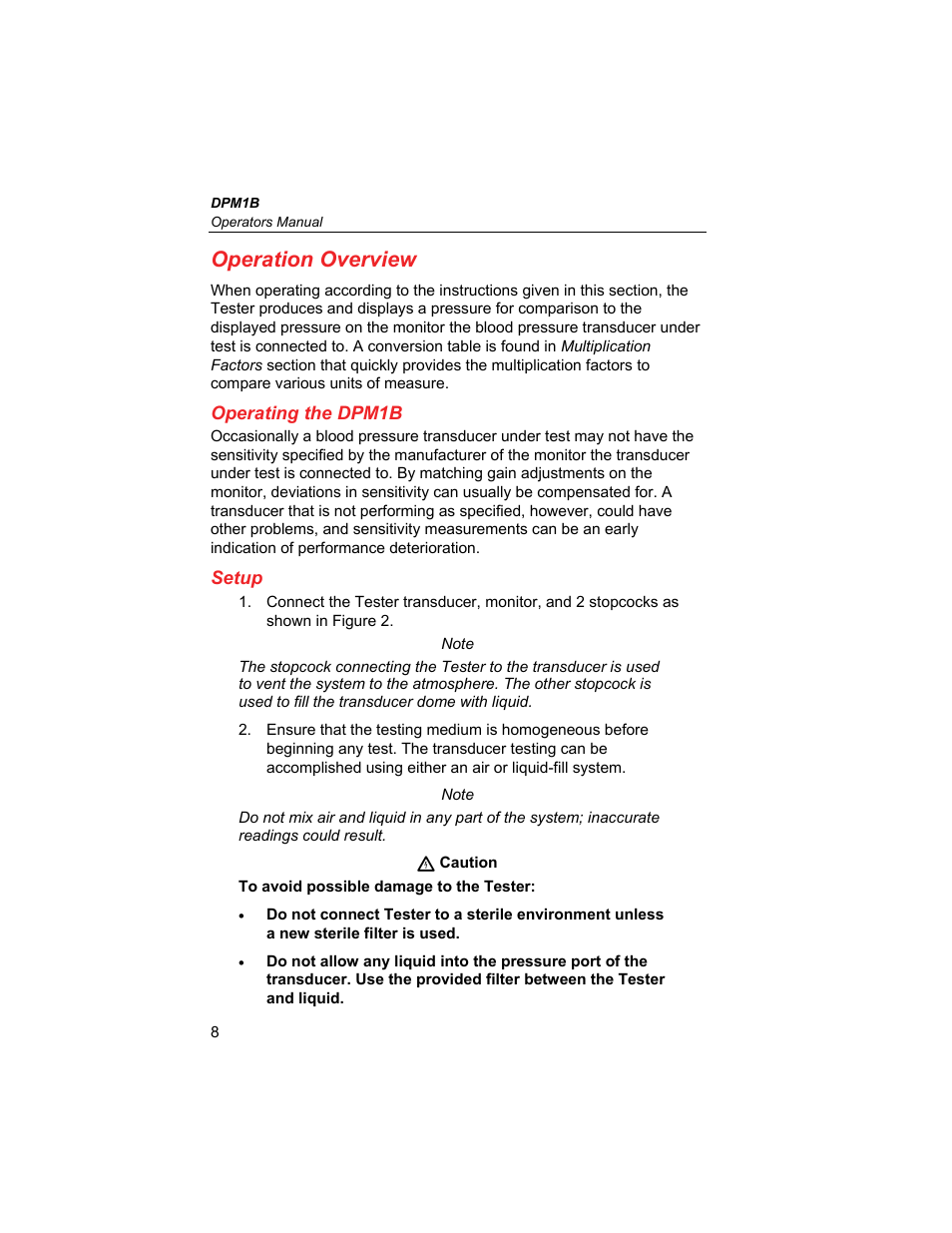 Operation overview, Operating the dpm1b, Setup | Fluke Biomedical DPM1B User Manual | Page 18 / 24