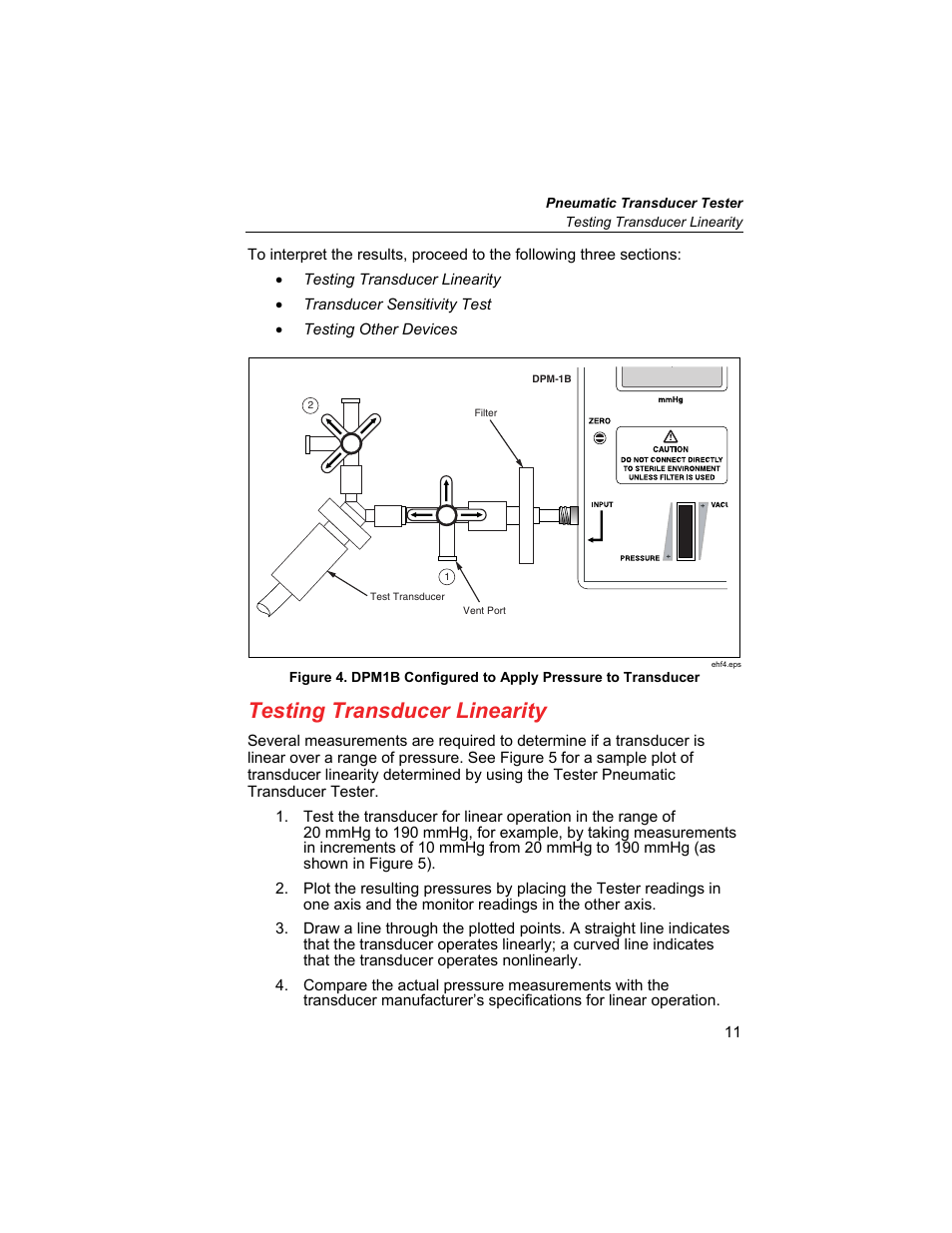 Testing transducer linearity | Fluke Biomedical DPM1B User Manual | Page 21 / 24