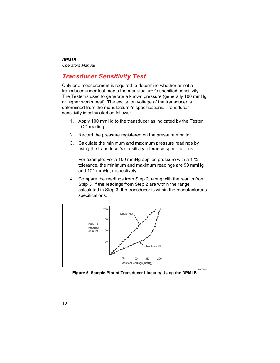Transducer sensitivity test | Fluke Biomedical DPM1B User Manual | Page 22 / 24