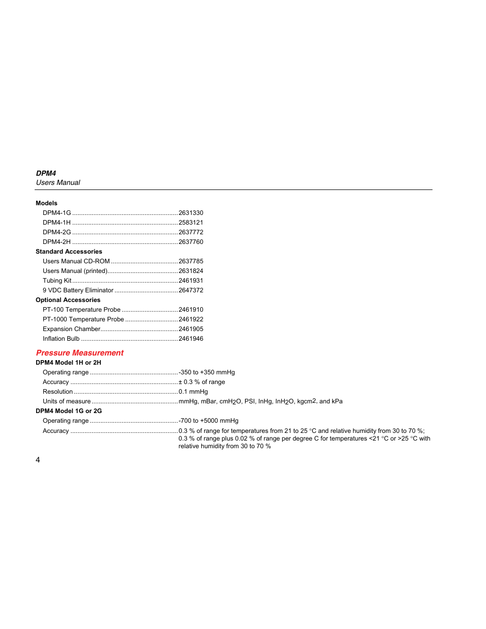 Pressure measurement | Fluke Biomedical DPM4 User Manual | Page 12 / 24