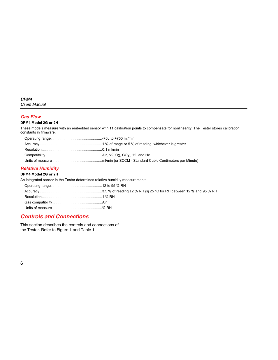 Gas flow, Relative humidity, Controls and connections | Fluke Biomedical DPM4 User Manual | Page 14 / 24