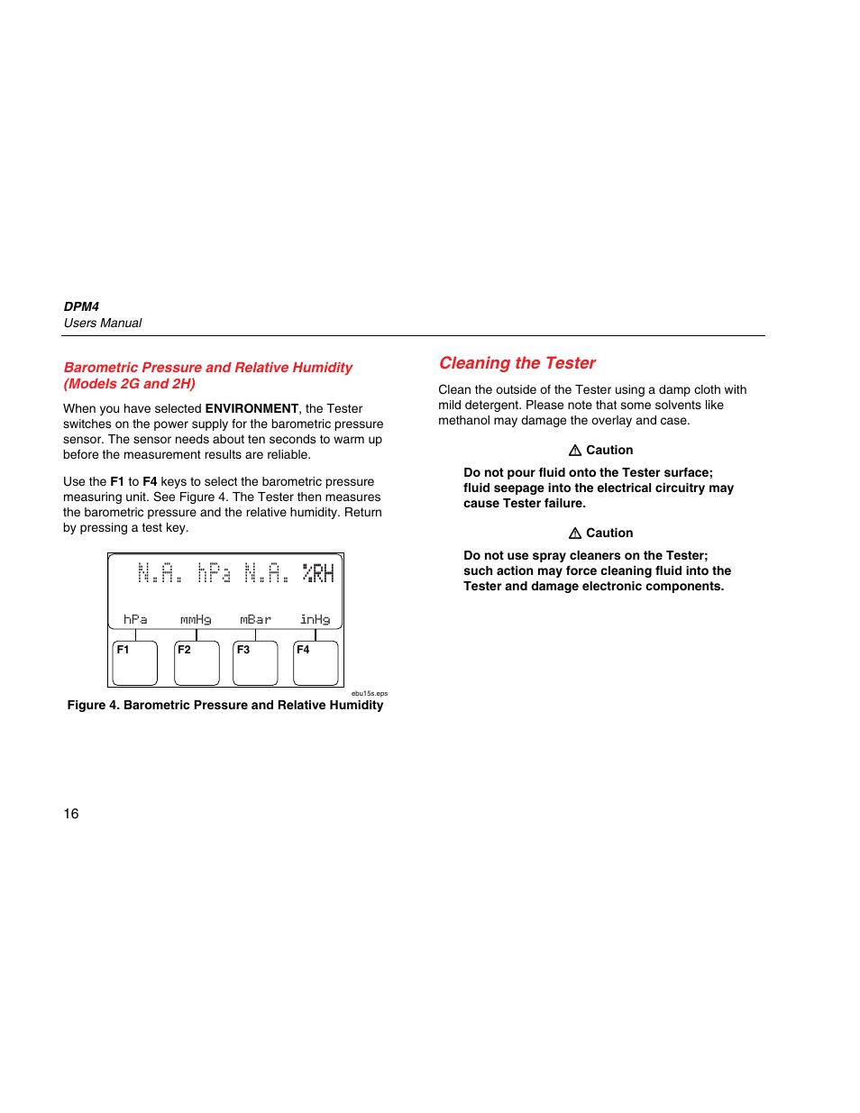 Cleaning the tester, N.a. hpa n.a. %rh | Fluke Biomedical DPM4 User Manual | Page 24 / 24