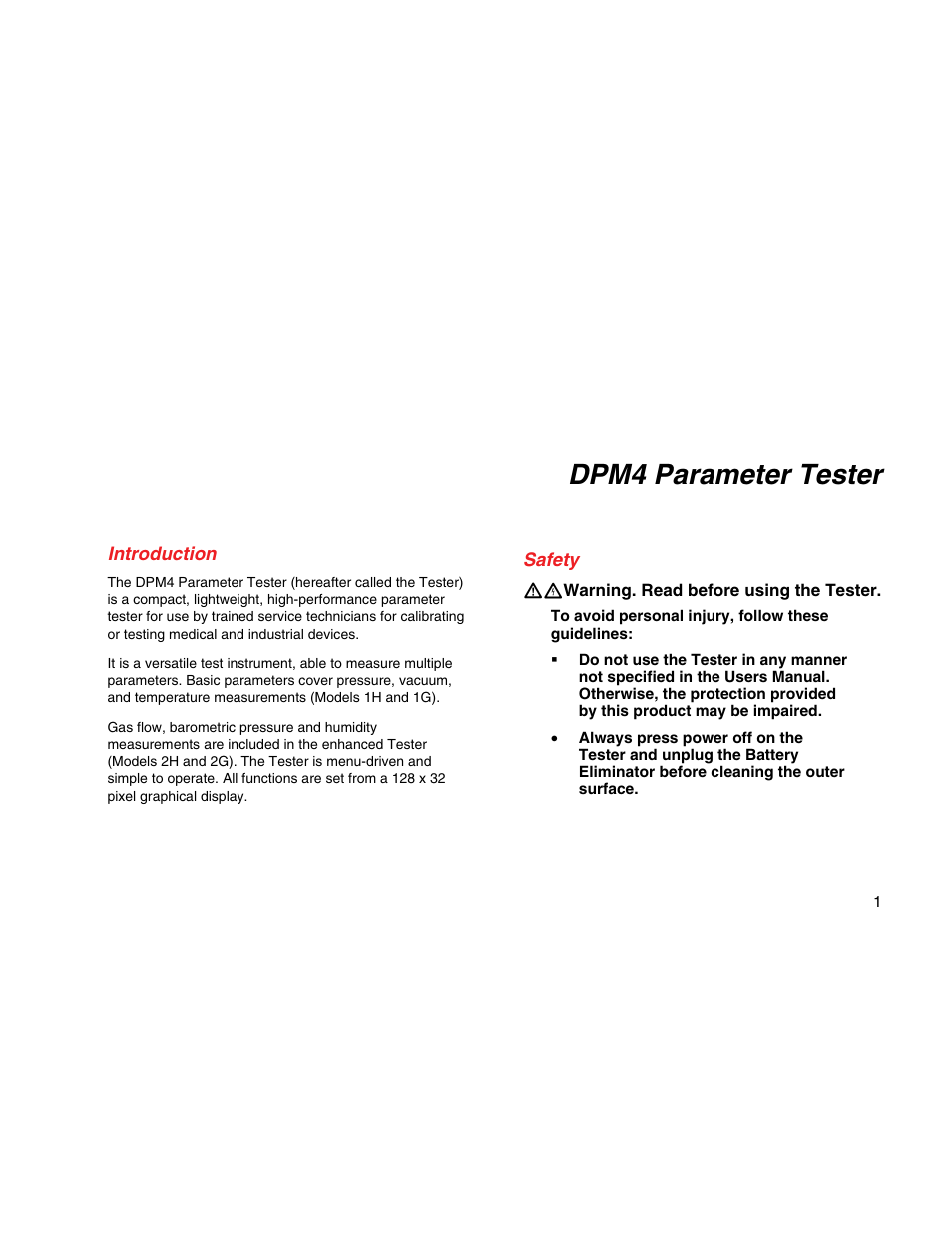 Dpm4 parameter tester, Introduction, Safety | Fluke Biomedical DPM4 User Manual | Page 9 / 24