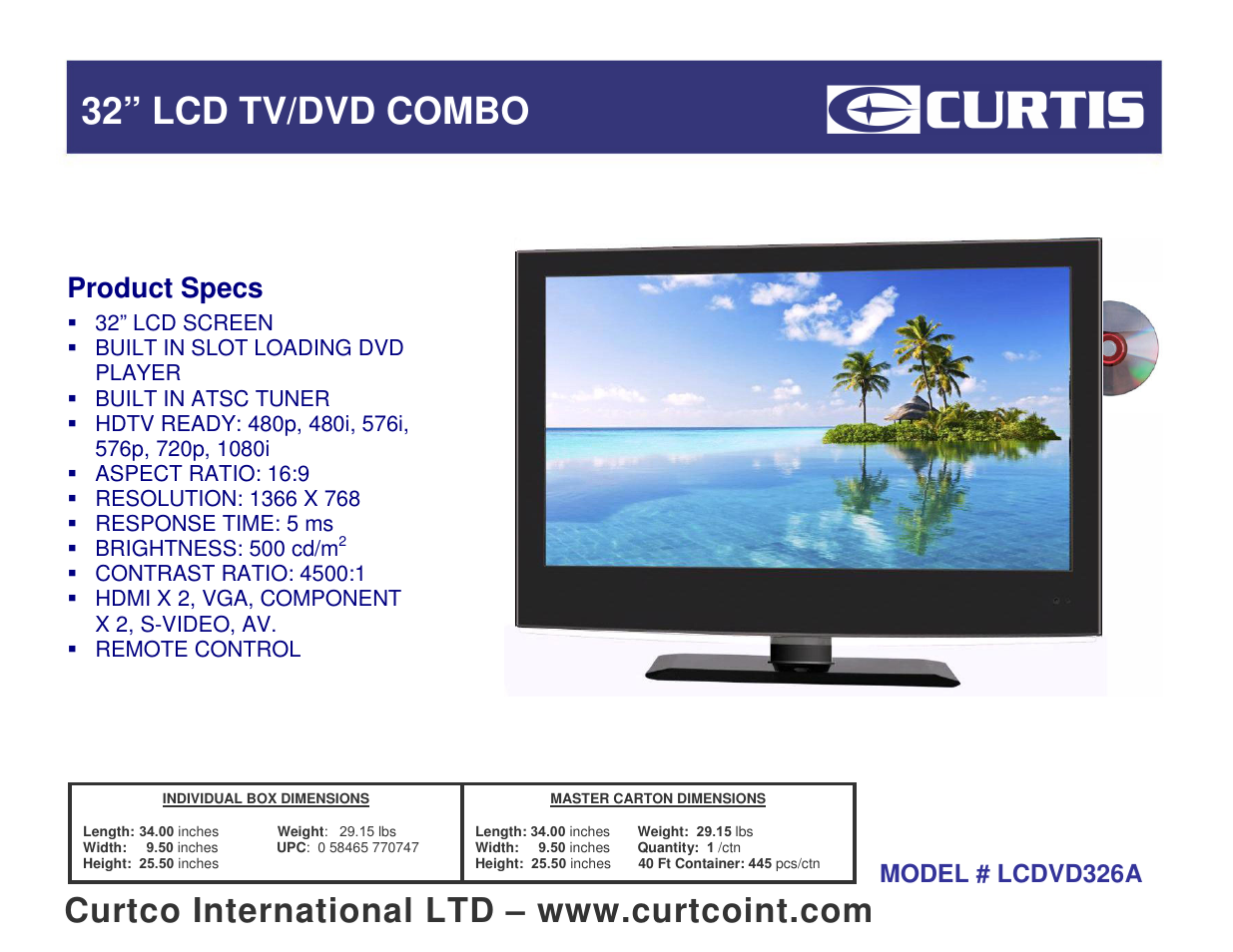 Curtis LCDVD326A User Manual | 1 page