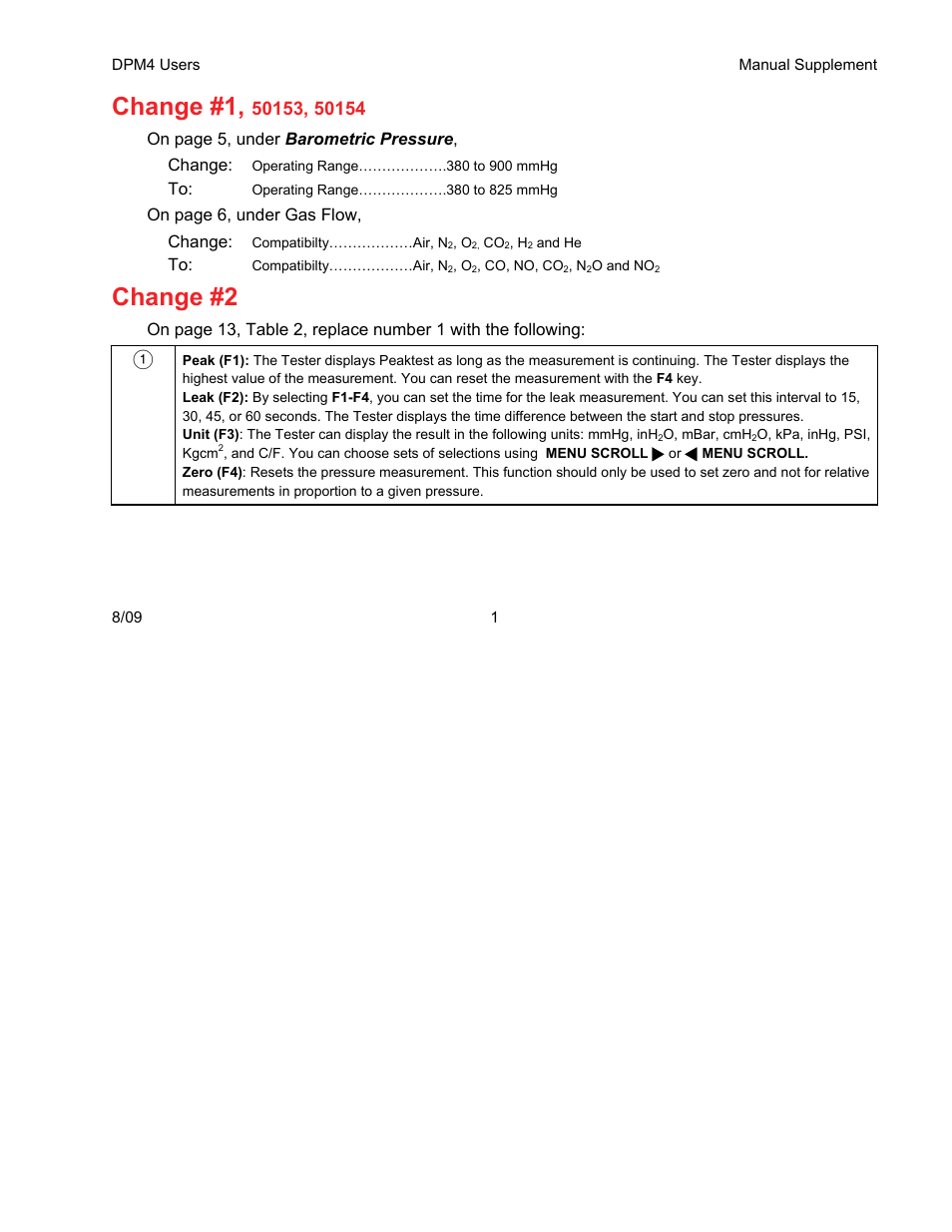 Change #1, Change #2 | Fluke Biomedical DPM4 Supplement User Manual | Page 2 / 3