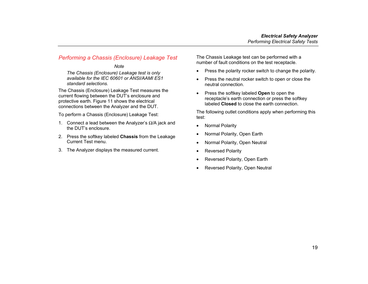 Performing a chassis (enclosure) leakage test | Fluke Biomedical ESA609 User Manual | Page 31 / 42