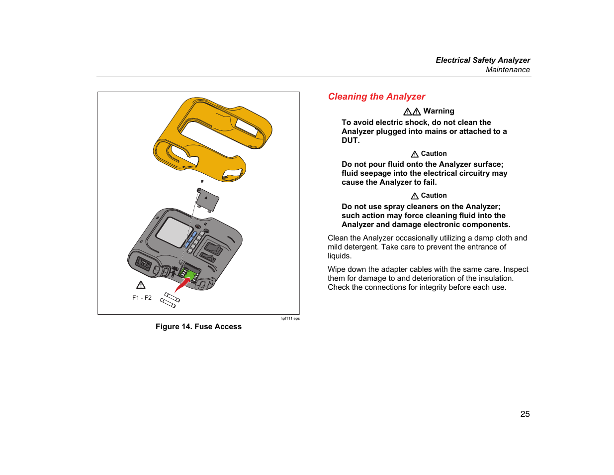 Cleaning the analyzer | Fluke Biomedical ESA609 User Manual | Page 37 / 42