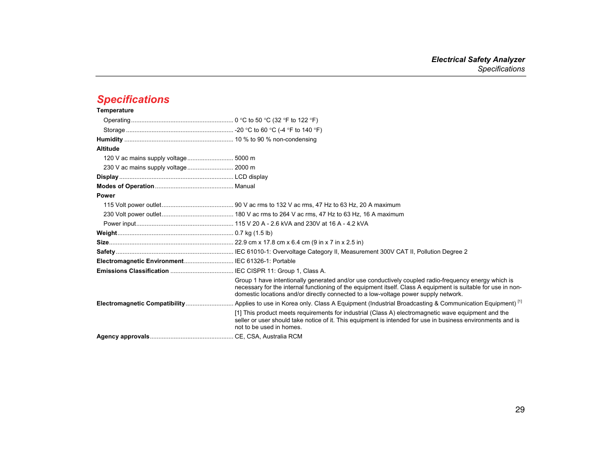 Specifications | Fluke Biomedical ESA609 User Manual | Page 41 / 42