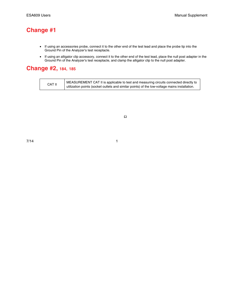 Change #1, Change #2 | Fluke Biomedical ESA609 Supplement User Manual | Page 2 / 3