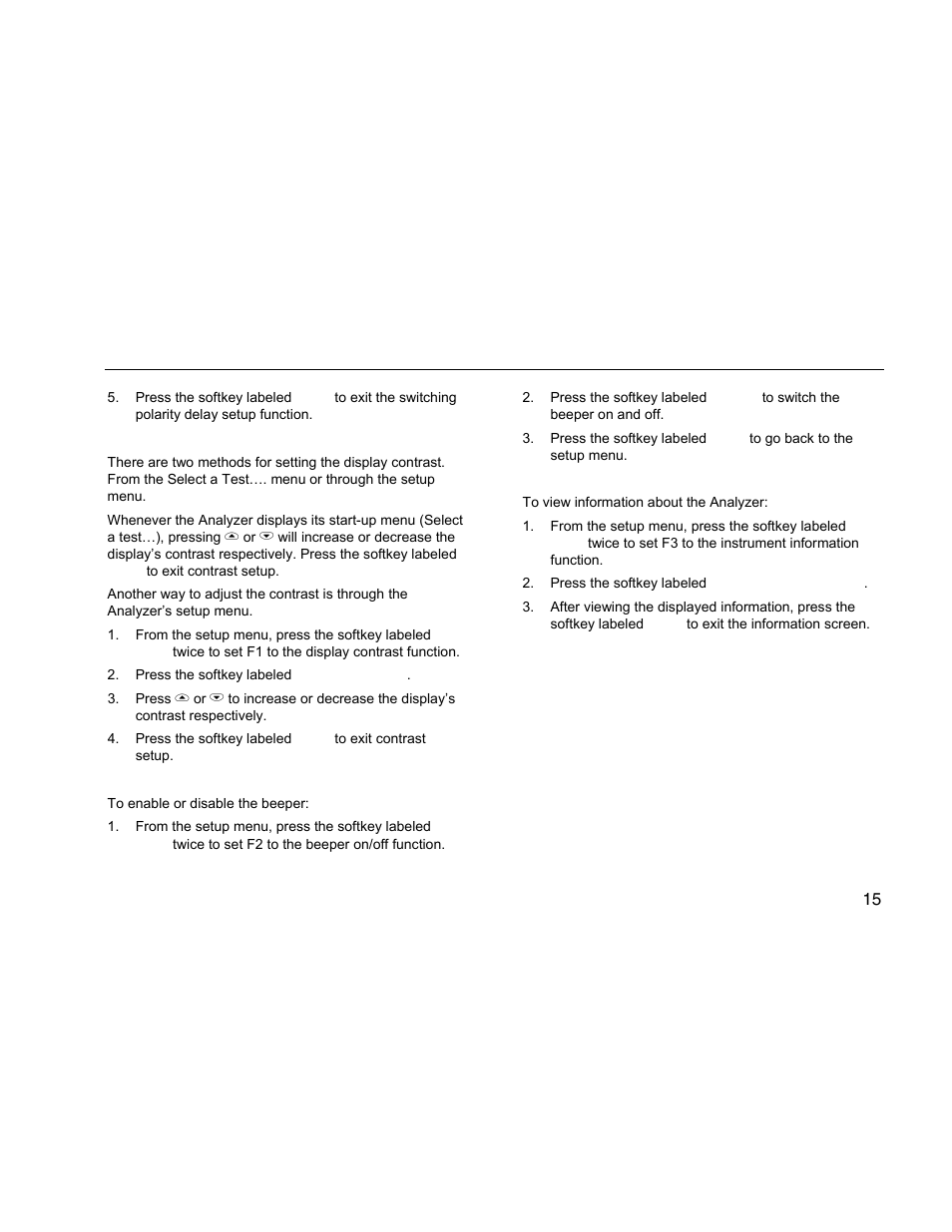 Setting the display contrast, Setting up the beeper, Viewing instrument information | Fluke Biomedical ESA612 User Manual | Page 29 / 88