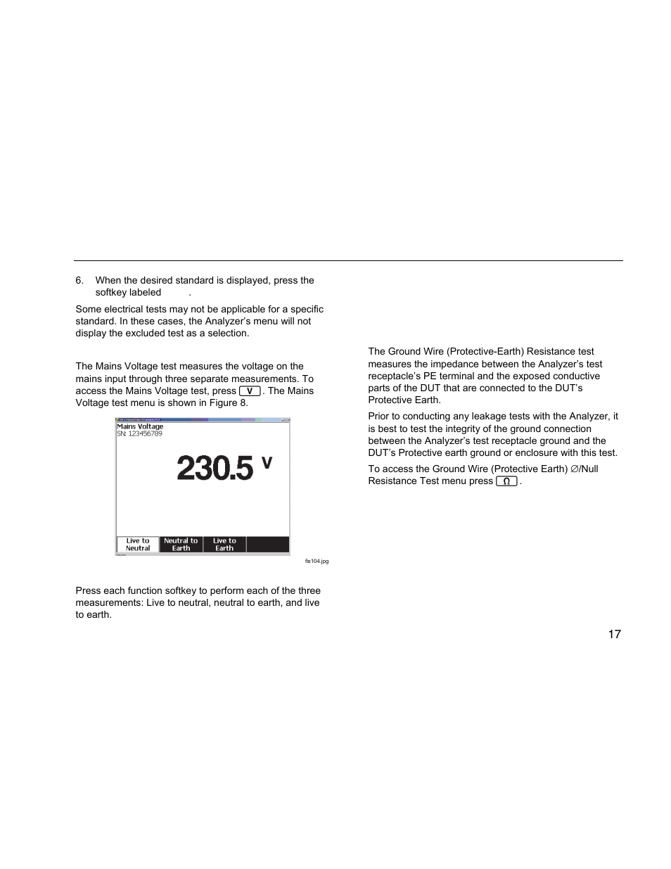 Performing mains voltage testing | Fluke Biomedical ESA612 User Manual | Page 31 / 88