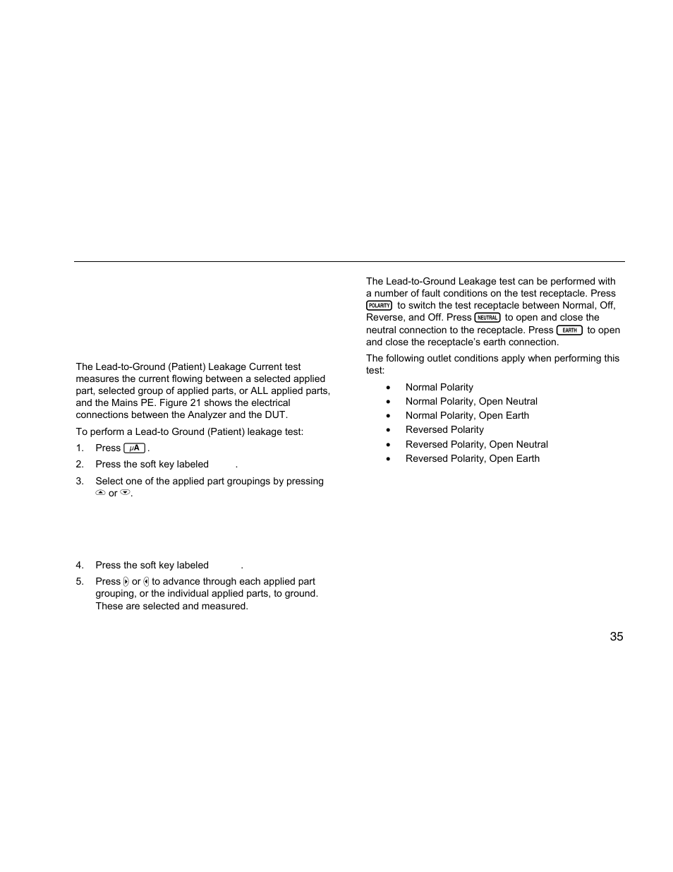 Performing a lead-to-ground (patient) leakage test | Fluke Biomedical ESA612 User Manual | Page 49 / 88