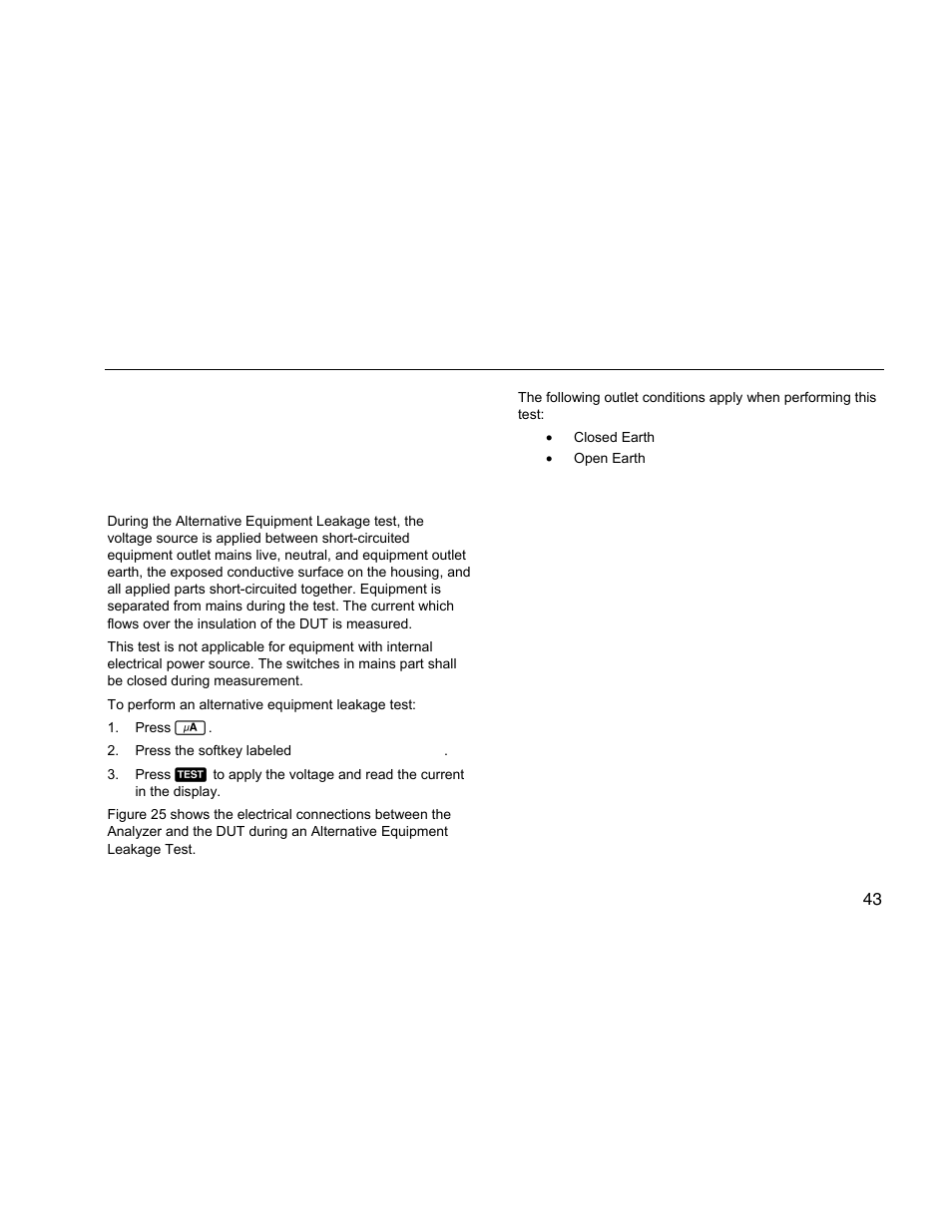 Performing an alternative equipment leakage test | Fluke Biomedical ESA612 User Manual | Page 57 / 88