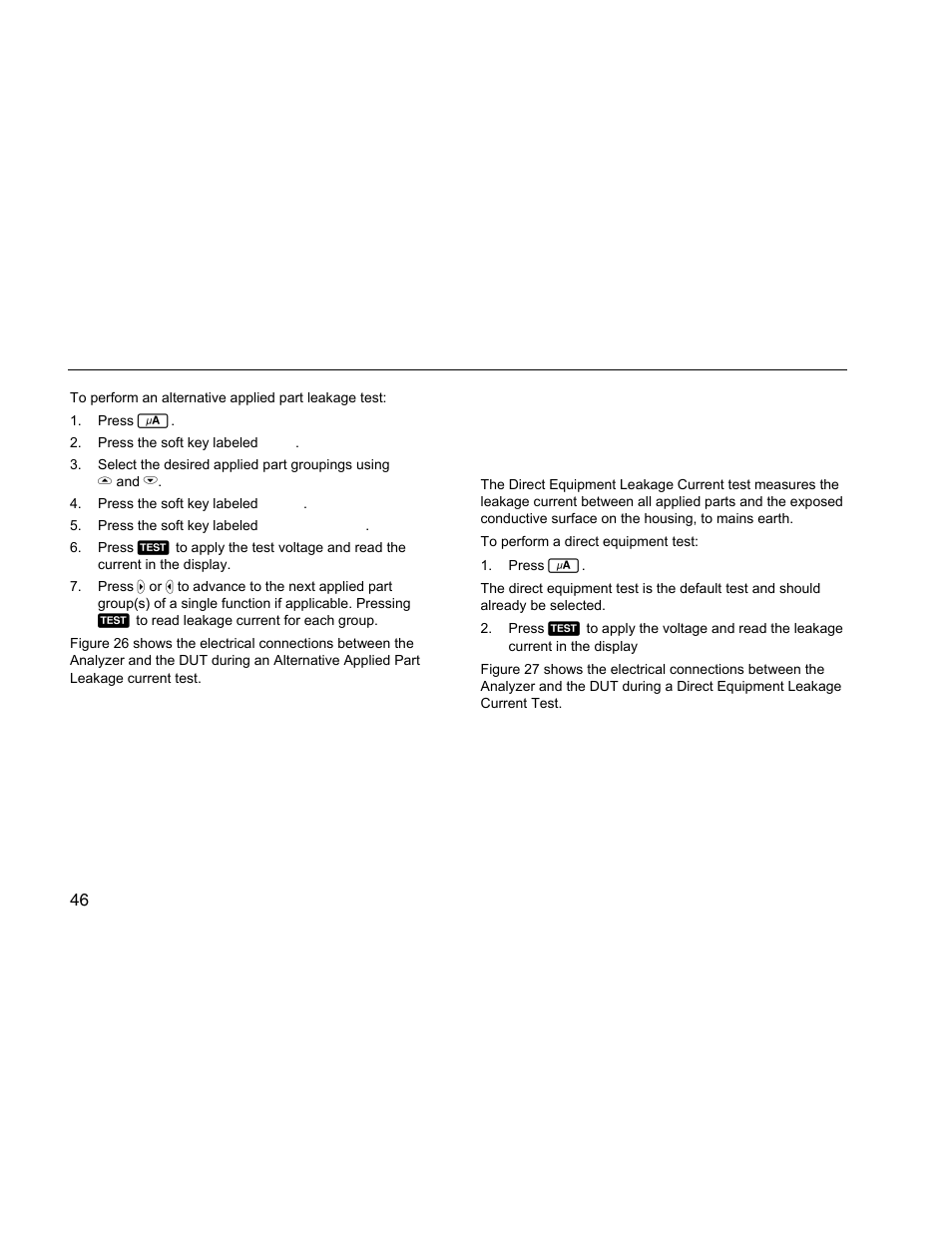 Performing a direct equipment leakage test | Fluke Biomedical ESA612 User Manual | Page 60 / 88