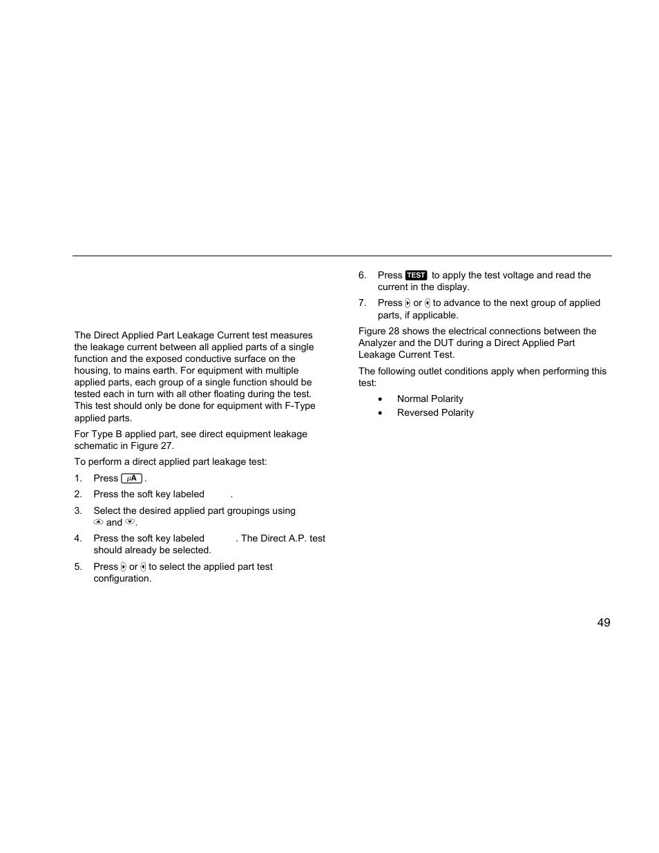 Performing a direct applied part leakage test | Fluke Biomedical ESA612 User Manual | Page 63 / 88