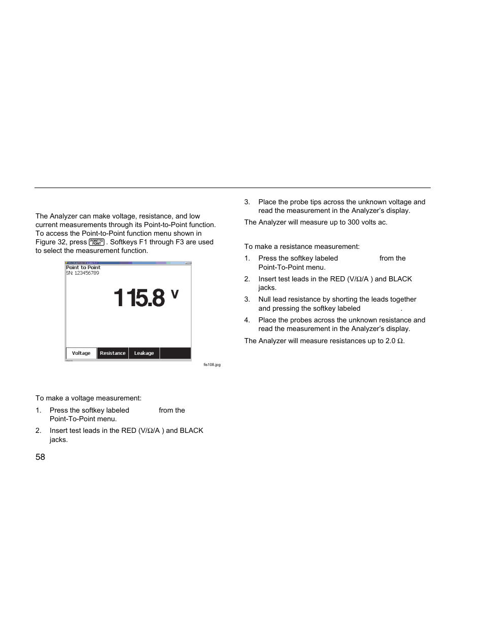 Making point-to-point measurements, Measuring voltage, Measuring resistance | Fluke Biomedical ESA612 User Manual | Page 72 / 88