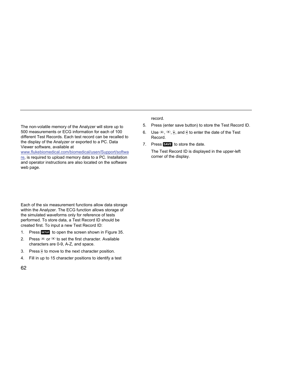 Using memory, Storing data into memory | Fluke Biomedical ESA612 User Manual | Page 76 / 88
