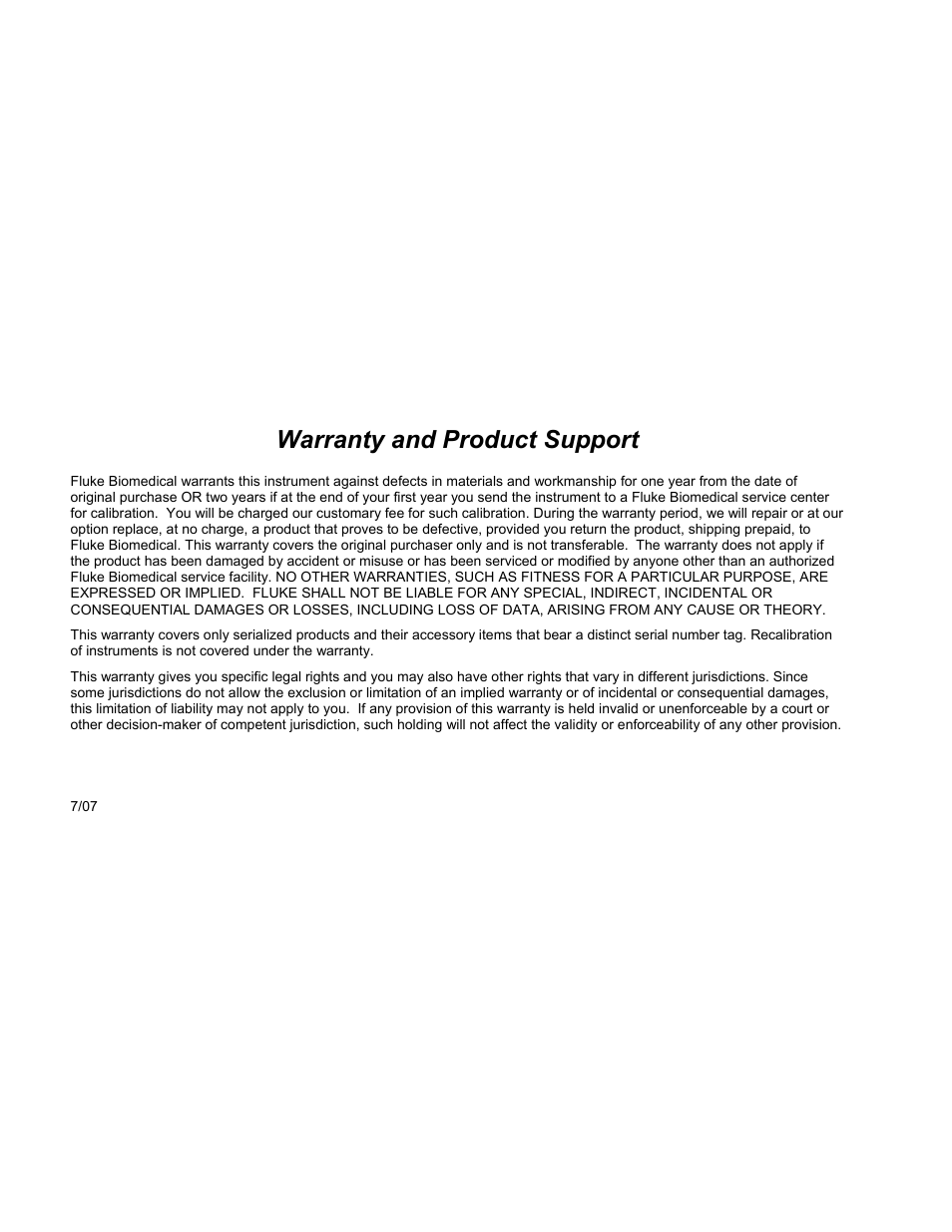 Warranty, Warranty and product support | Fluke Biomedical ESA615 User Manual | Page 2 / 96