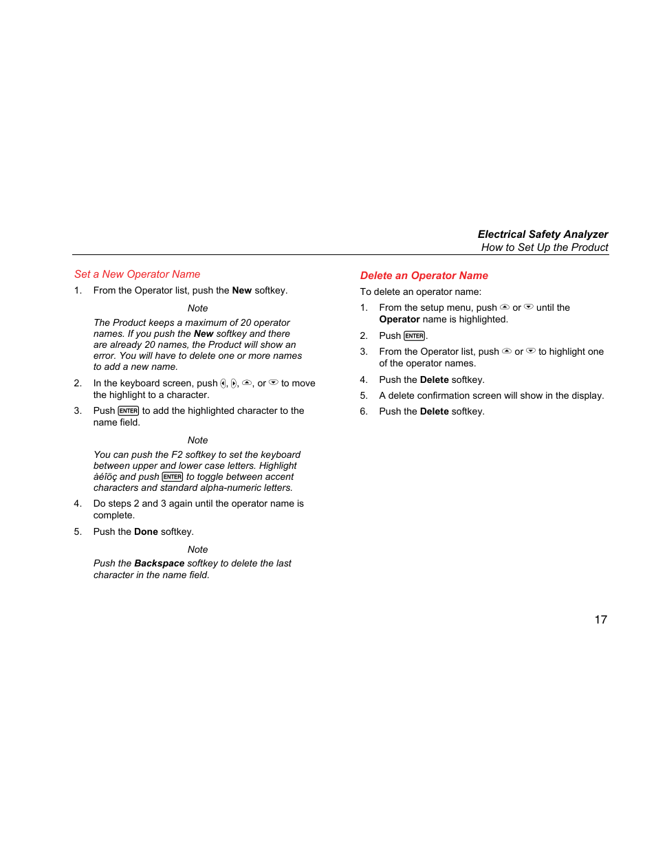 Delete an operator name | Fluke Biomedical ESA615 User Manual | Page 31 / 96