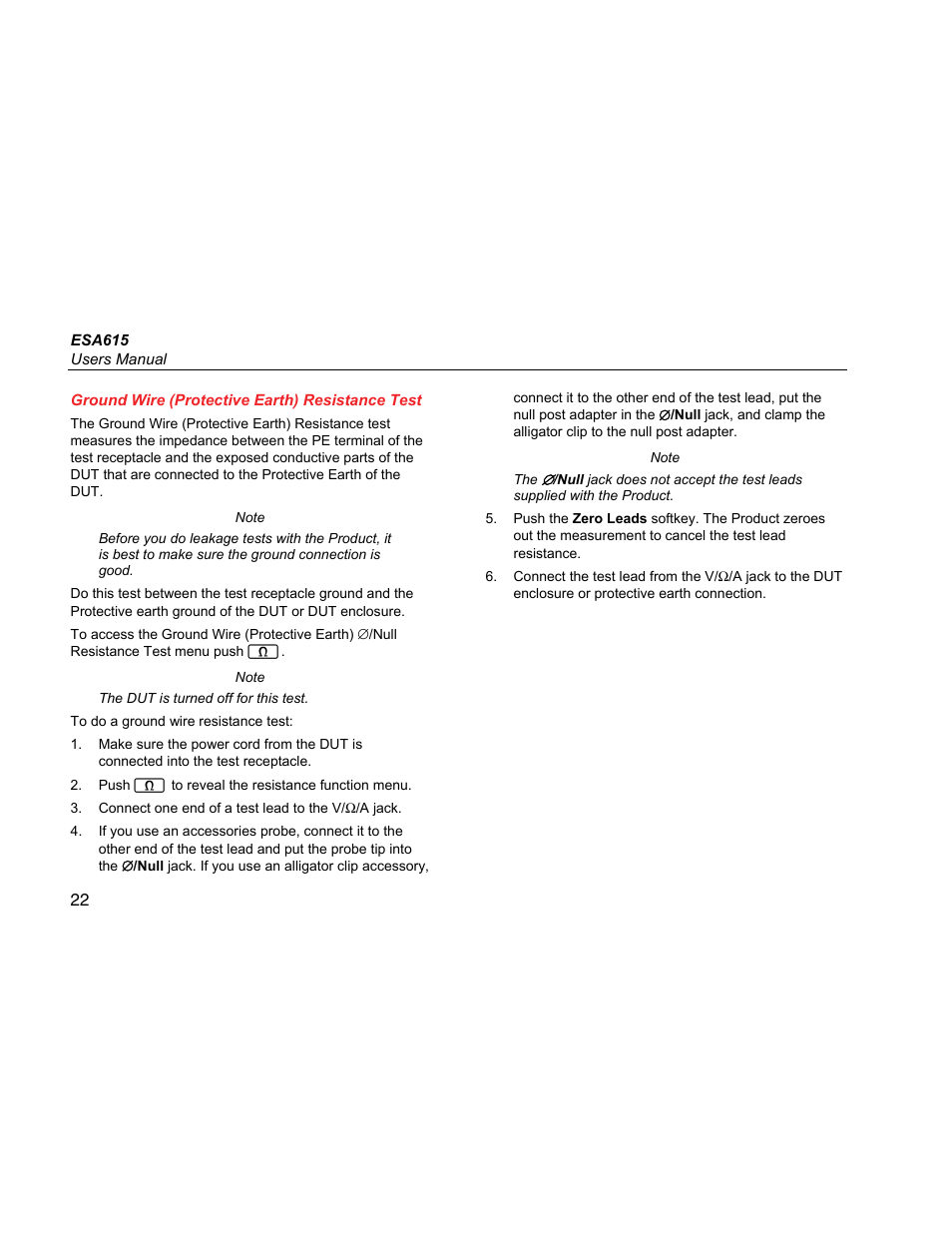 Ground wire (protective earth) resistance test | Fluke Biomedical ESA615 User Manual | Page 36 / 96