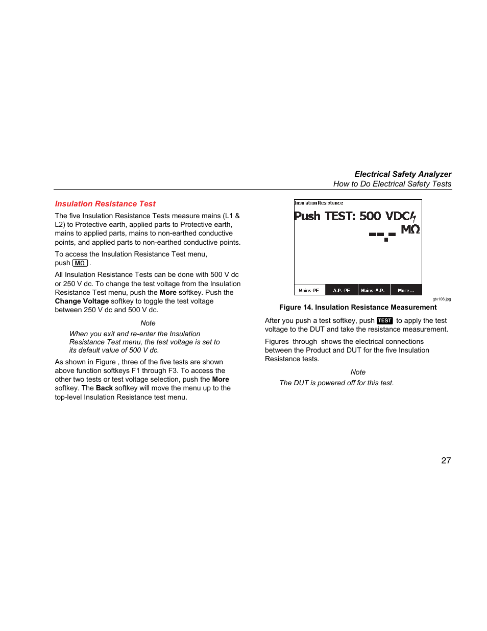 Insulation resistance test | Fluke Biomedical ESA615 User Manual | Page 41 / 96