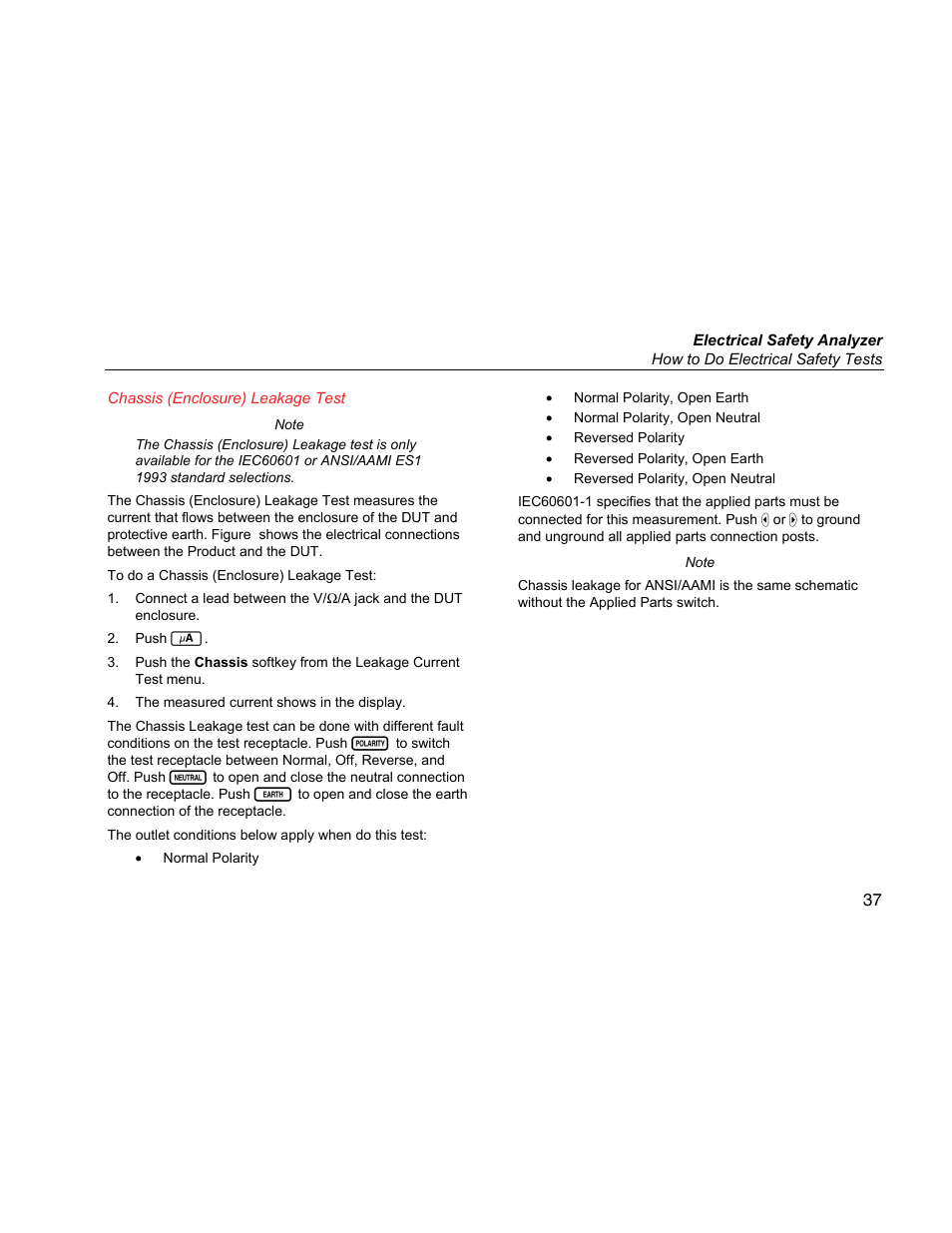 Chassis (enclosure) leakage test | Fluke Biomedical ESA615 User Manual | Page 51 / 96