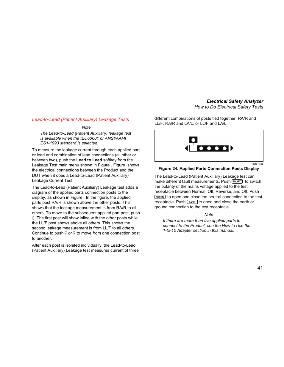Lead-to-lead (patient auxiliary) leakage tests | Fluke Biomedical ESA615 User Manual | Page 55 / 96