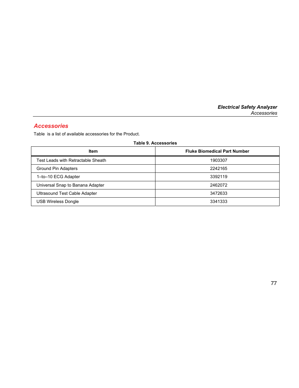 Accessories | Fluke Biomedical ESA615 User Manual | Page 91 / 96