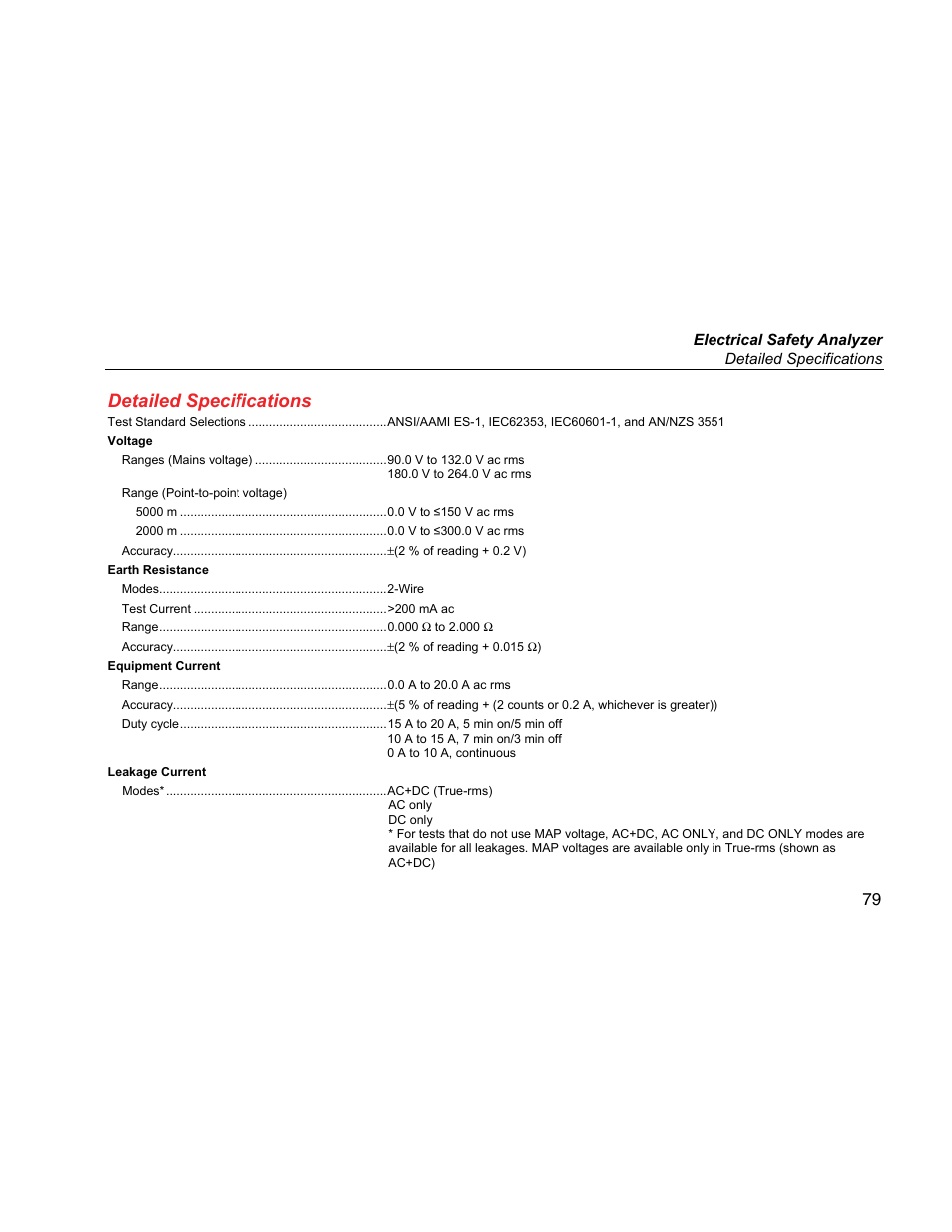 Detailed specifications | Fluke Biomedical ESA615 User Manual | Page 93 / 96