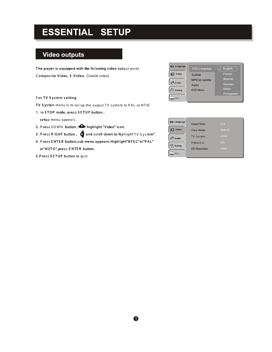 Coaxial output | Curtis DVD1098C User Manual | Page 5 / 29