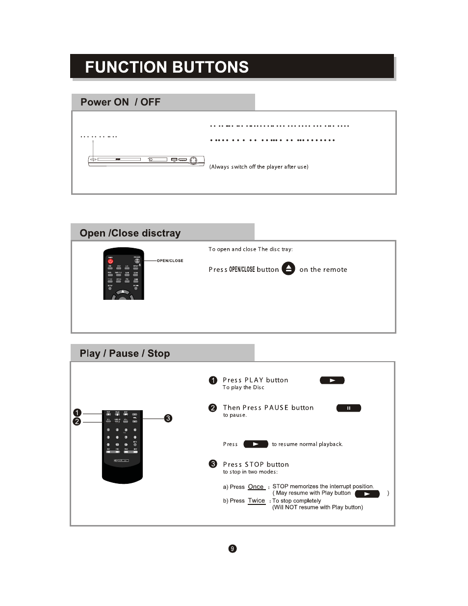 Power on / off | Curtis DVD1098B User Manual | Page 13 / 29