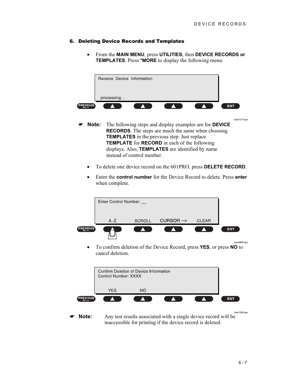 Deleting device records and templates | Fluke Biomedical 601PRO XL User Manual | Page 109 / 186