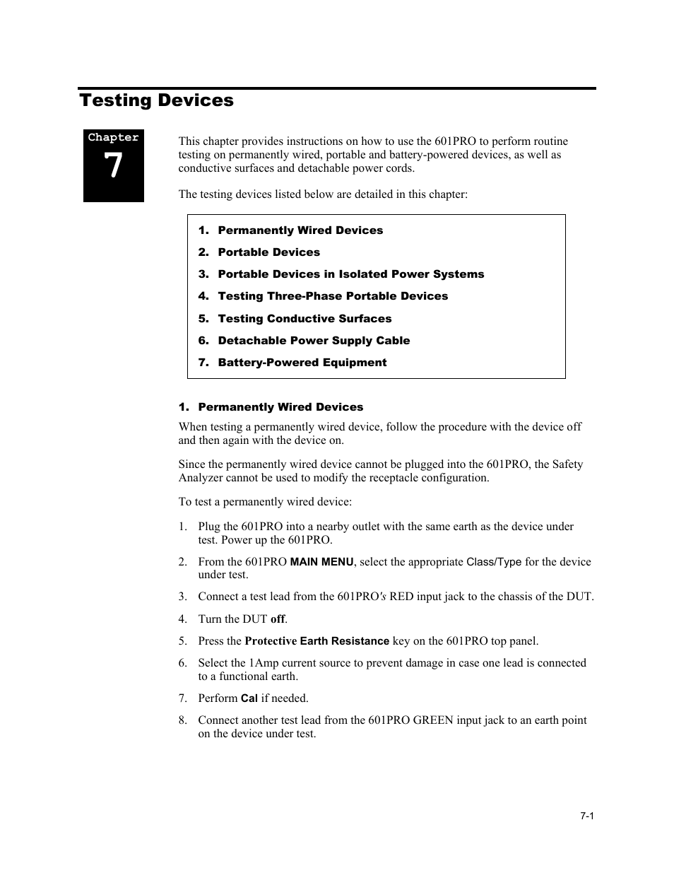 Testing devices, Permanently wired devices | Fluke Biomedical 601PRO XL User Manual | Page 111 / 186