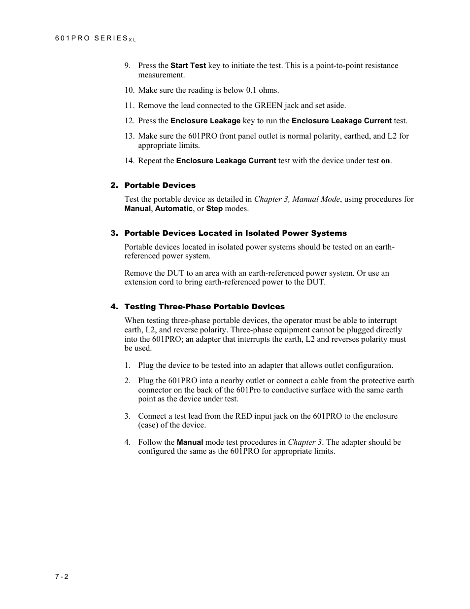 Portable devices, Portable devices located in isolated power systems, Testing three-phase portable devices | Fluke Biomedical 601PRO XL User Manual | Page 112 / 186