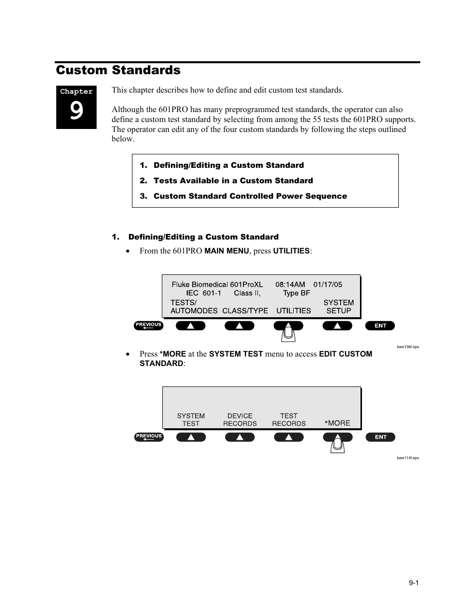 Custom standards, Defining/editing a custom standard | Fluke Biomedical 601PRO XL User Manual | Page 141 / 186