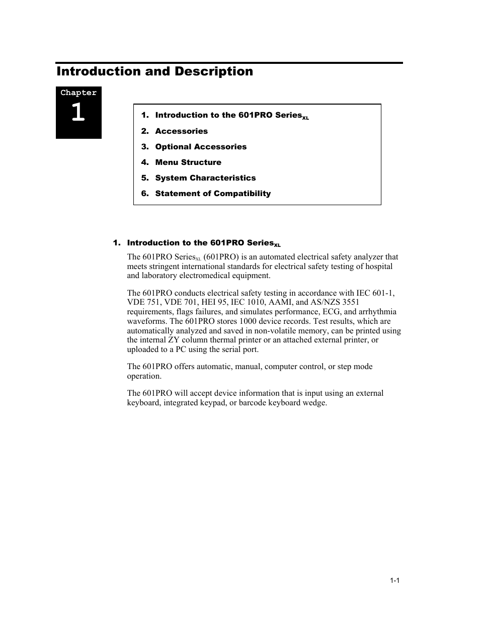 Introduction and description, Introduction to the 601pro series | Fluke Biomedical 601PRO XL User Manual | Page 15 / 186