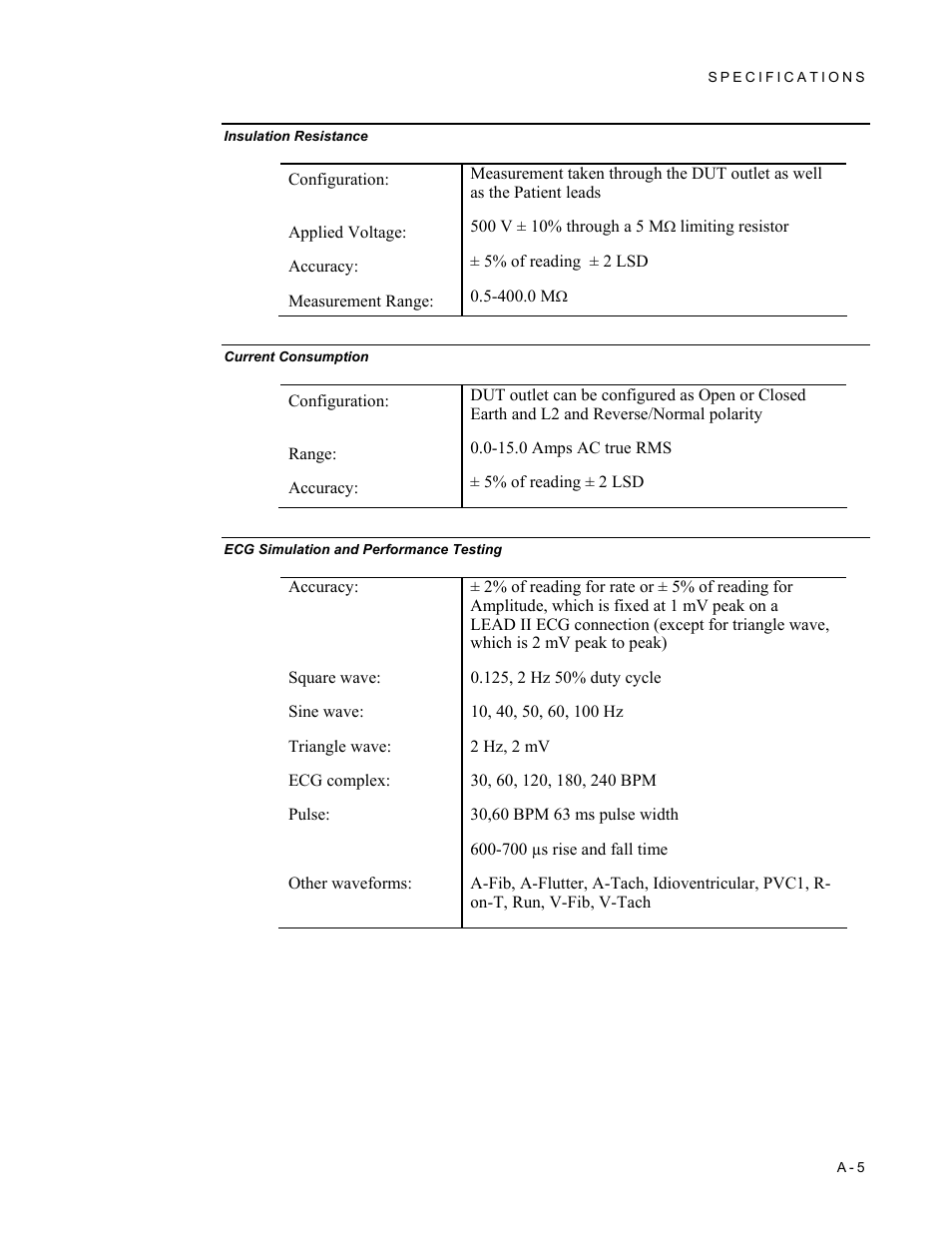 Insulation resistance, Current consumption, Ecg simulation and performance testing | Fluke Biomedical 601PRO XL User Manual | Page 169 / 186