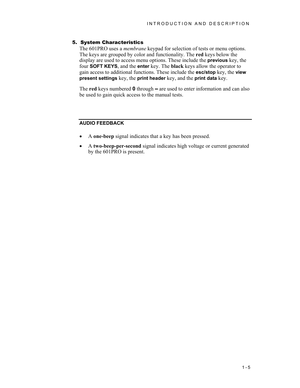 System characteristics, Audio feedback | Fluke Biomedical 601PRO XL User Manual | Page 19 / 186
