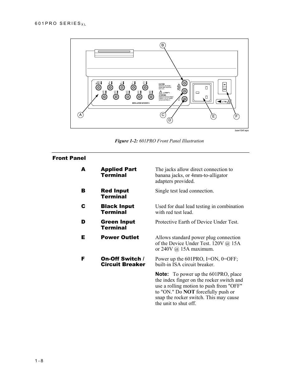 Front panel | Fluke Biomedical 601PRO XL User Manual | Page 22 / 186