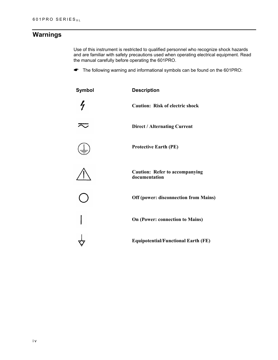 Warnings | Fluke Biomedical 601PRO XL User Manual | Page 4 / 186