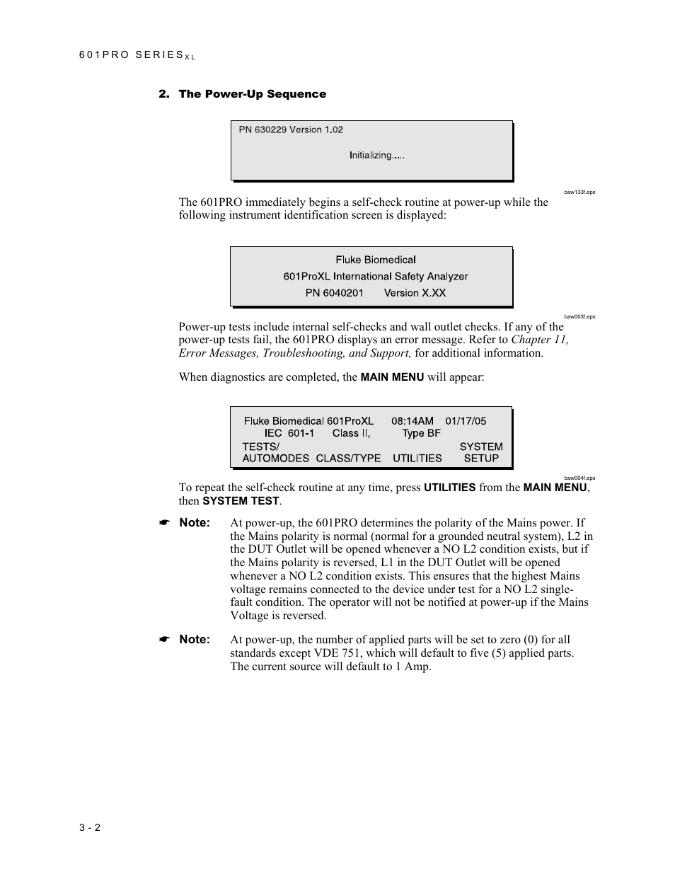 The power-up sequence | Fluke Biomedical 601PRO XL User Manual | Page 42 / 186