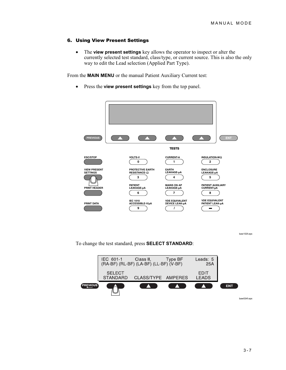 Using view present settings, Key from the top panel | Fluke Biomedical 601PRO XL User Manual | Page 47 / 186