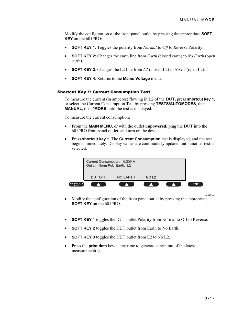 Shortcut key 1: current consumption test | Fluke Biomedical 601PRO XL User Manual | Page 57 / 186