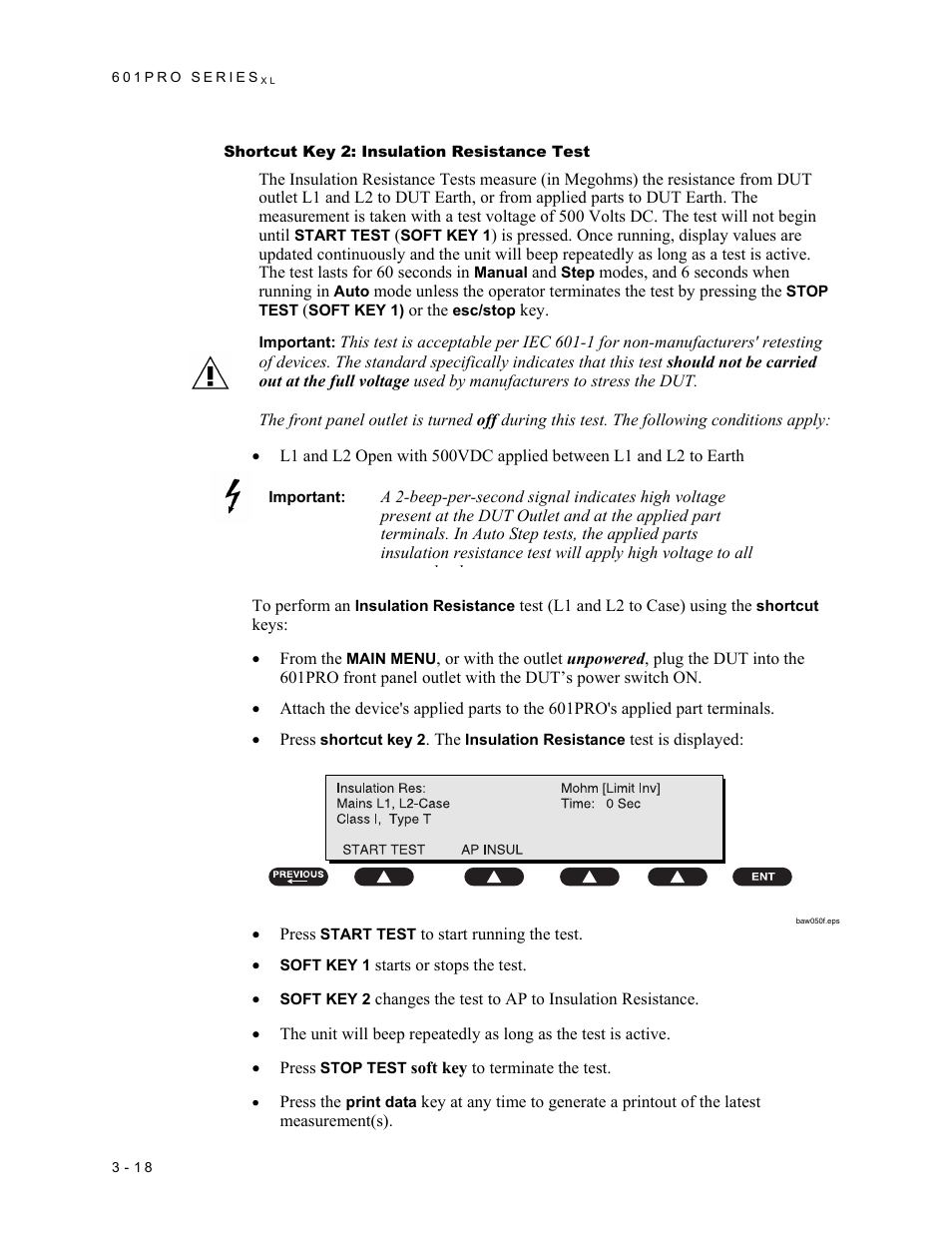 Shortcut key 2: insulation resistance test | Fluke Biomedical 601PRO XL User Manual | Page 58 / 186