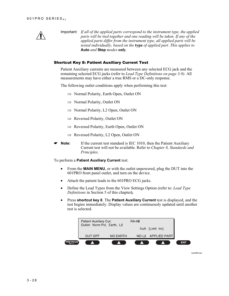 Shortcut key 8: patient auxiliary current test | Fluke Biomedical 601PRO XL User Manual | Page 68 / 186