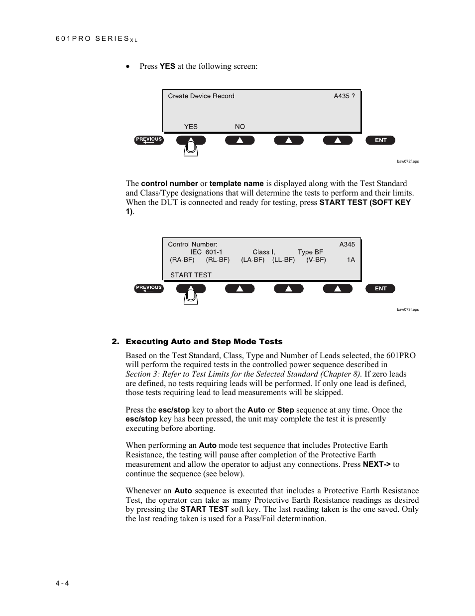 Executing auto and step mode tests | Fluke Biomedical 601PRO XL User Manual | Page 84 / 186